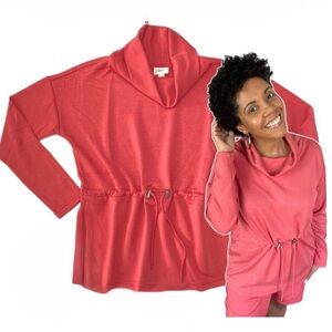 LuLaRoe Teresa Cinched Cowl Neck Pullover in Coral/Salmon Color 3046